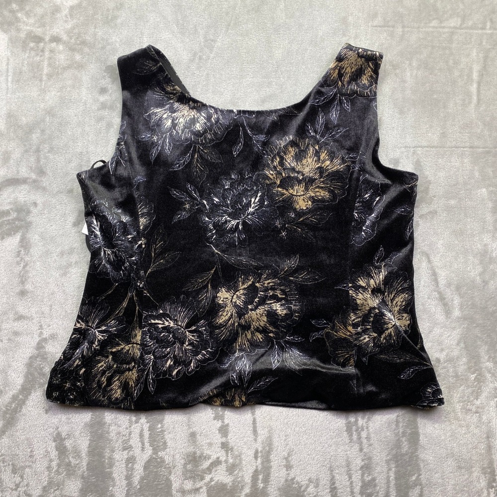 Kasper Black Floral Velvet Tank Top Women's Size 16 Sleeveless‎ Scoop Neck nWT